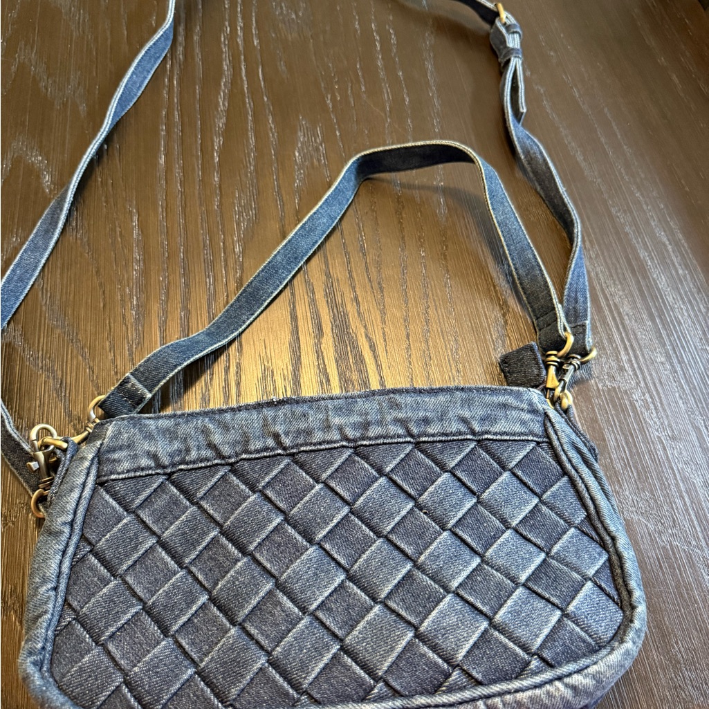 Patricia Nash Quilted Denim Crossbody In Blue With Gold Hardware